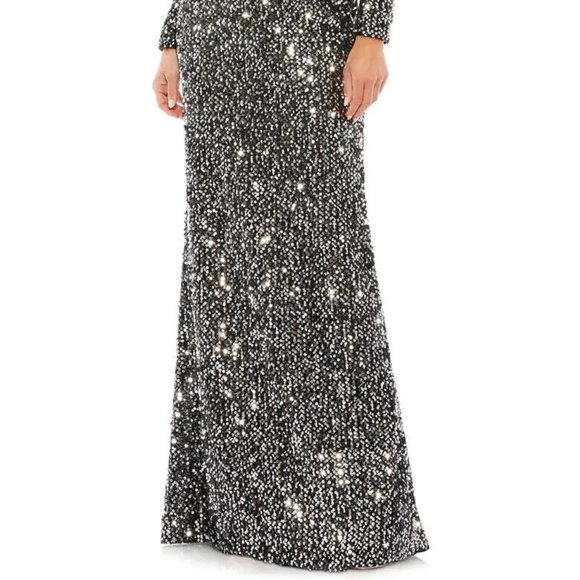 Mac Duggal Black Silver Sequin Long Sleeve Trumpet Gown - Picture 2 of 5